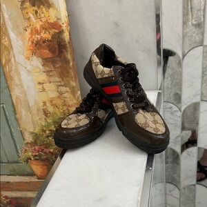 Gucci Beige and Black Logo Sneakers